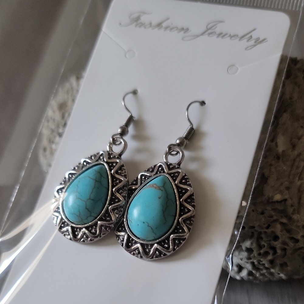 Faux Turquoise Teardrop Earrings